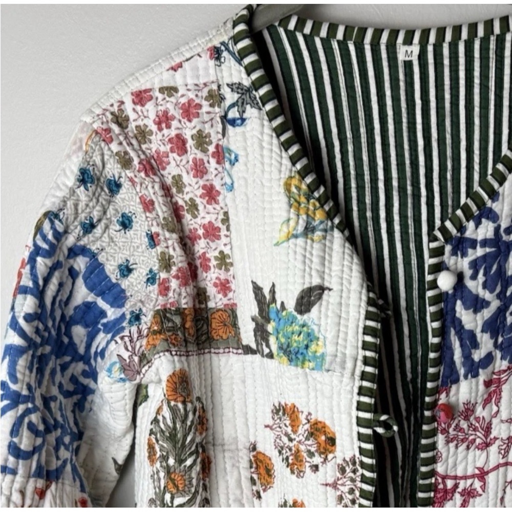 Patchwork Quilted Jacket Size Medium Button Front… - image 2